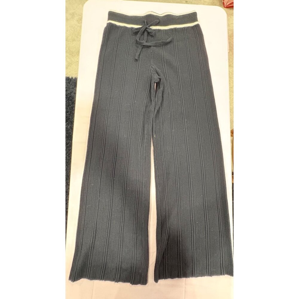 2 Piece Lounge Pink Rose Black & White Ribbed Cardigan Sweater With Pants M - Picture 10 of 16
